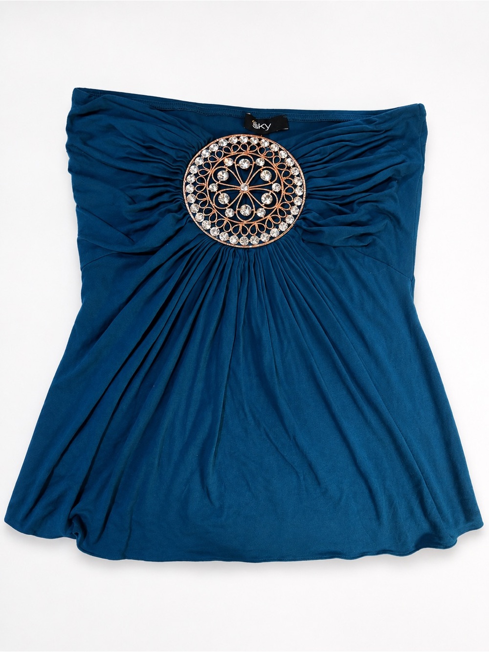 Sky Teal Strapless Camisole with Gold Medallion - Picture 2 of 6